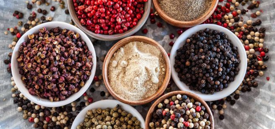 different types of pepper in a bowl